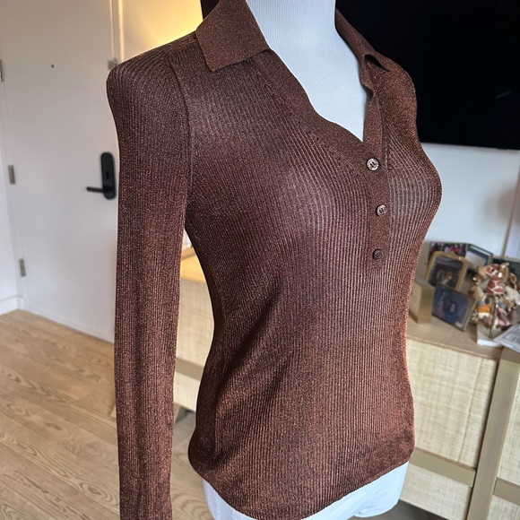 COS Brown Metallic Ribbed Knit Top - Picture 2 of 6